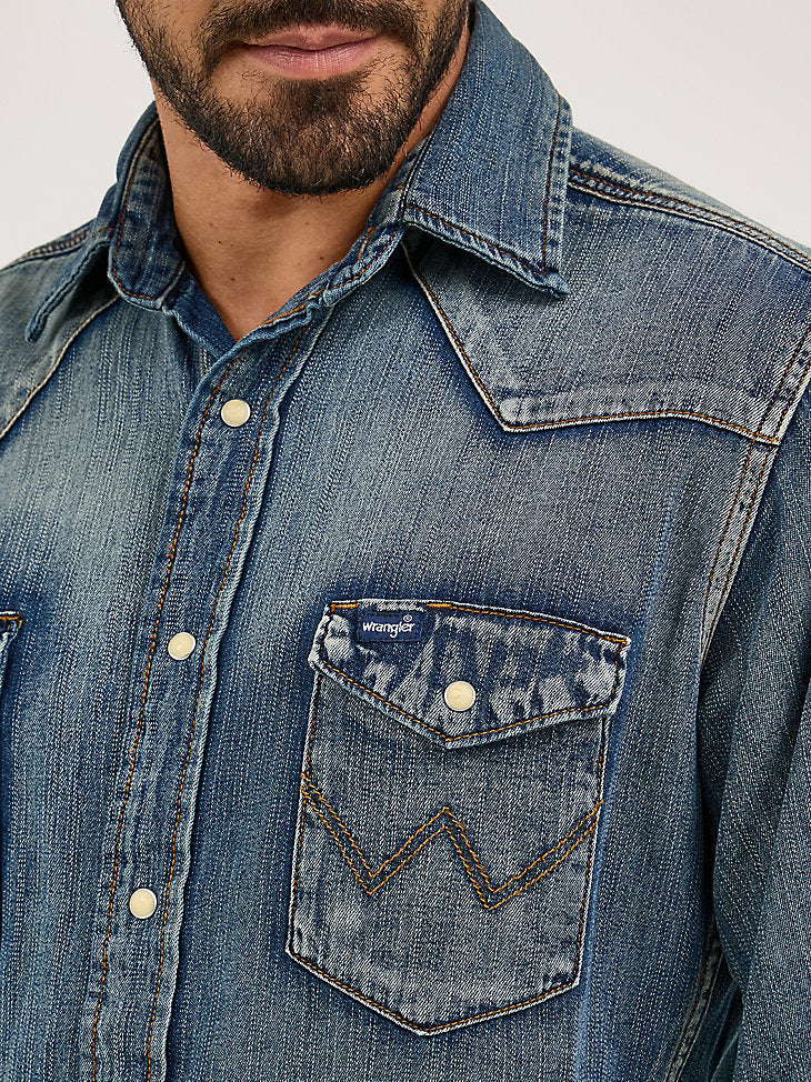 Cowboy Cut Long Sleeve Western Denim Snap Work Shirt