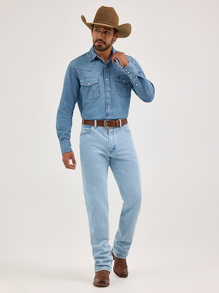 Cowboy Cut Long Sleeve Western Denim Snap Work Shirt