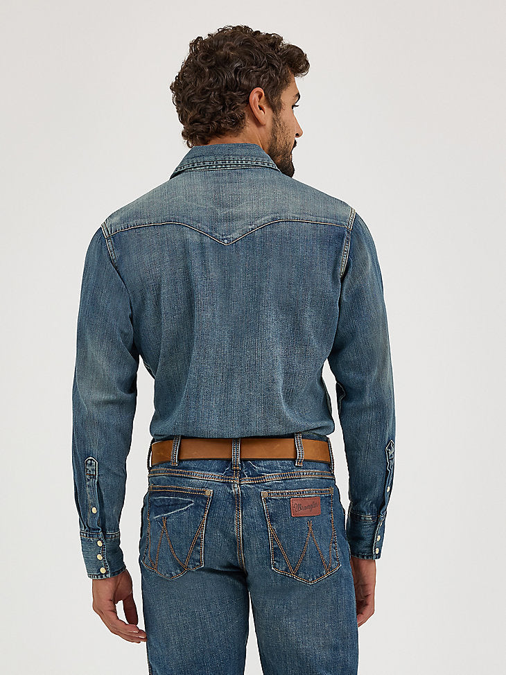 Cowboy Cut Long Sleeve Western Denim Snap Work Shirt