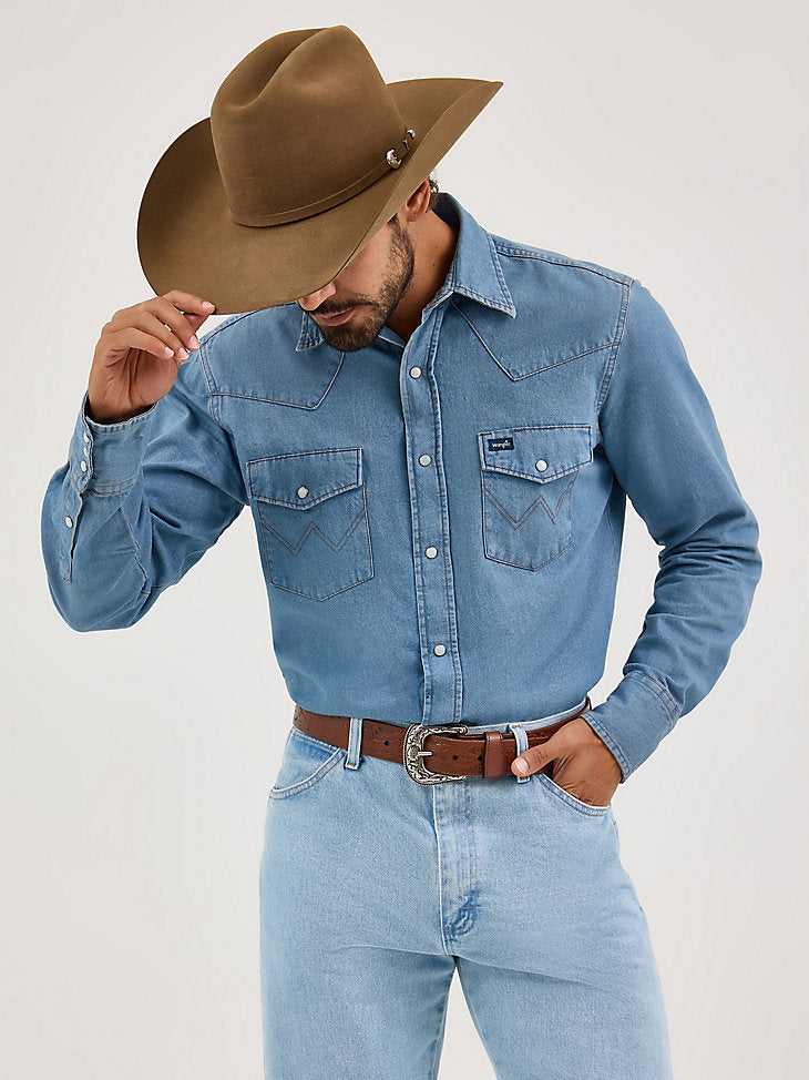 Cowboy Cut Long Sleeve Western Denim Snap Work Shirt