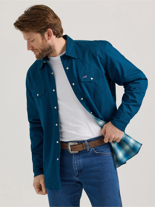 Men's Long Sleeve Flannel Lined Solid Work Shirt