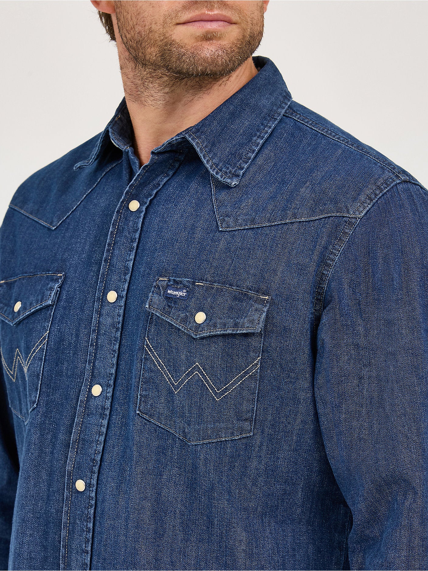 Cowboy Cut Long Sleeve Western Denim Snap Work Shirt