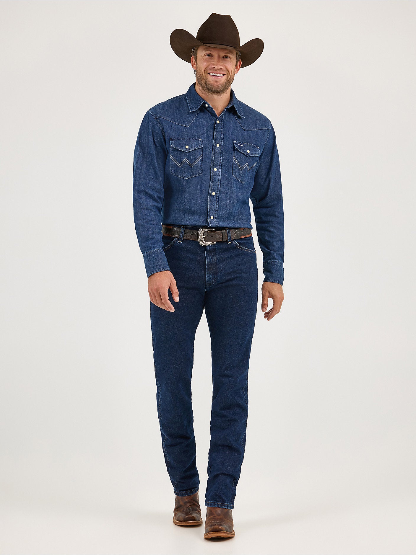 Cowboy Cut Long Sleeve Western Denim Snap Work Shirt