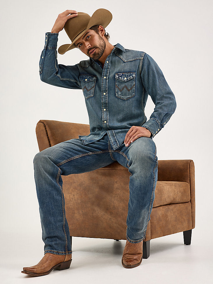 Cowboy Cut Long Sleeve Western Denim Snap Work Shirt