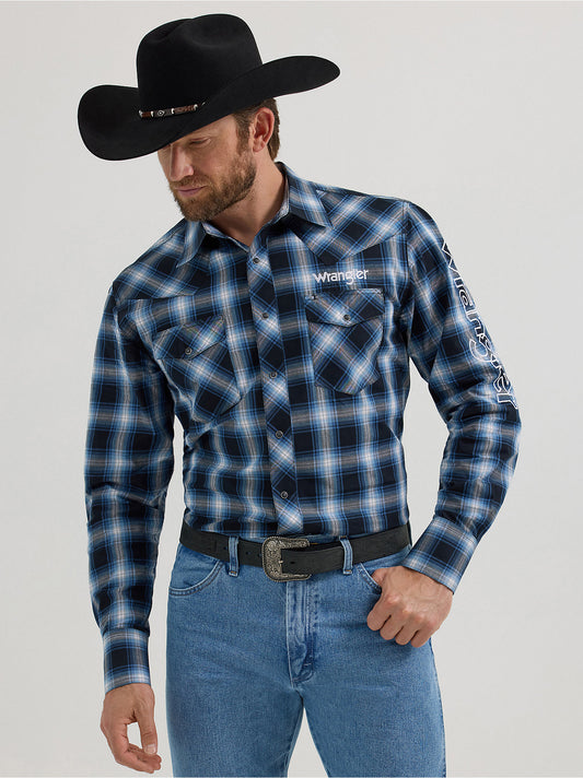 Men's Logo Long Sleeve Button-Down Plaid Shirt