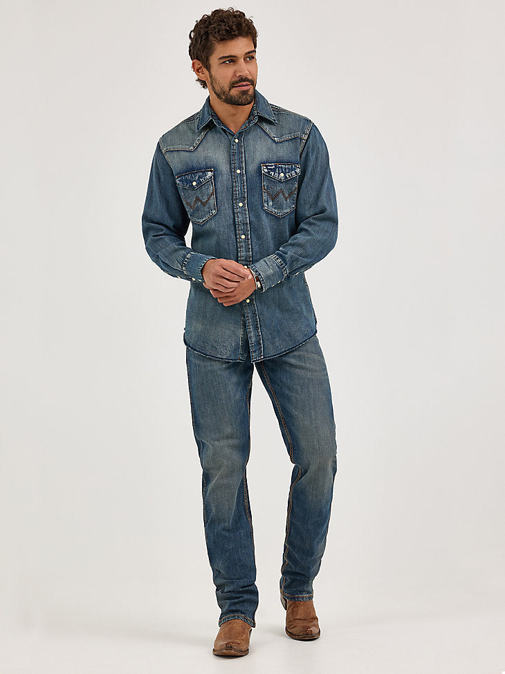 Cowboy Cut Long Sleeve Western Denim Snap Work Shirt