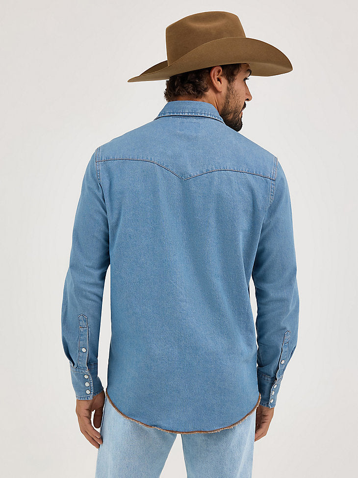 Cowboy Cut Long Sleeve Western Denim Snap Work Shirt